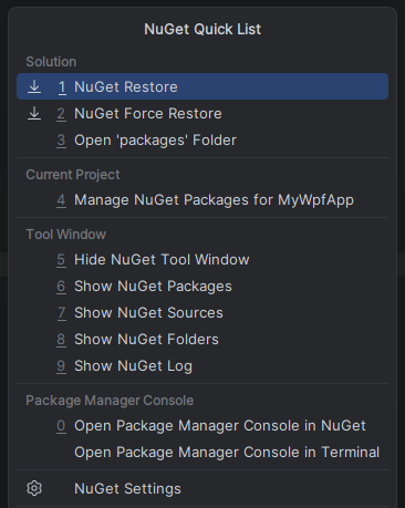 JetBrains Rider: NuGet quick list JetBrains Rider: NuGet quick list