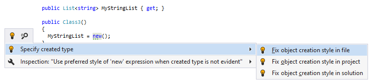 JetBrains Rider syntax style inspection: Specify created type JetBrains Rider syntax style inspection: Specify created type