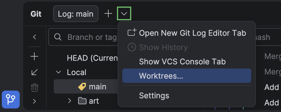 Git ワークツリーを使用する | JetBrains Rider ドキュメント