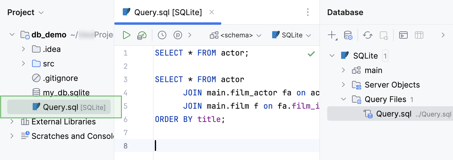 Query files in the tool window