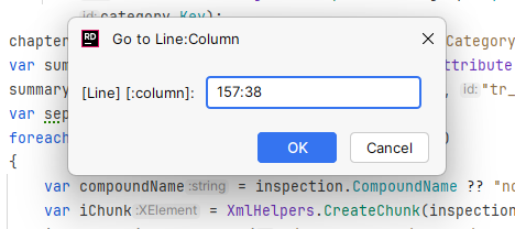 JetBrains Rider: Go to Line dialog JetBrains Rider: Go to Line dialog