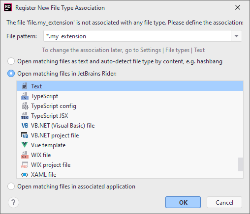 JetBrains Rider: Associating a file name pattern with a file type JetBrains Rider: Associating a file name pattern with a file type