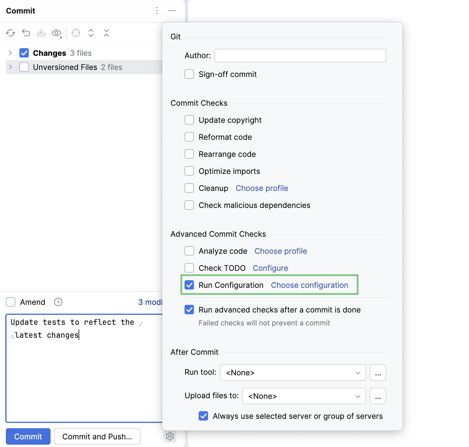 Pre-commit checks menu