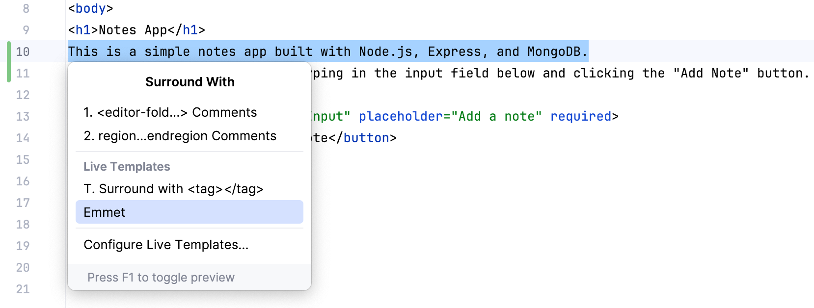 选择模板上下文菜单