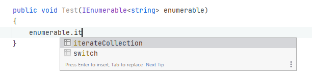 代码补全列表中的源代码模板