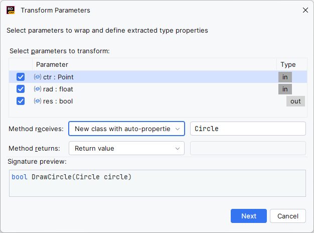JetBrains&nbsp;Rider. Transforming method's parameters