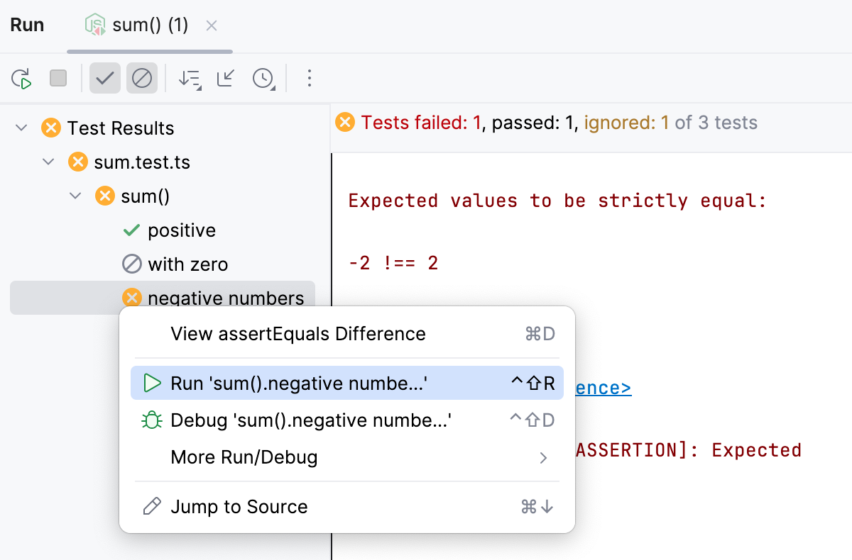 Rerun a single test from the Run tool window Rerun a single test from the Run tool window