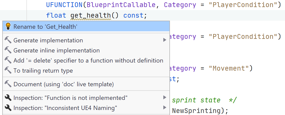 JetBrains&nbsp;Rider: Applying Unreal Engine naming conventions