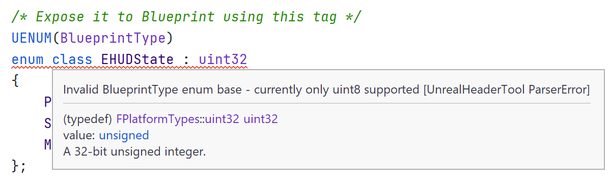 UnrealHeaderTool 错误：当前仅支持 uint8