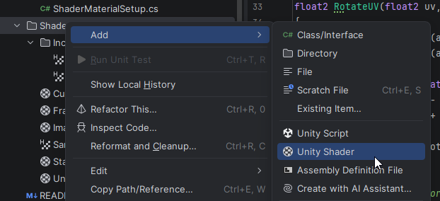 JetBrains Rider: Add a new Unity shader file JetBrains Rider: Add a new Unity shader file