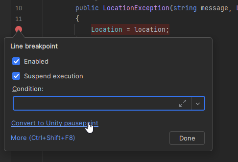 JetBrains&nbsp;Rider： Unity 暂停点
