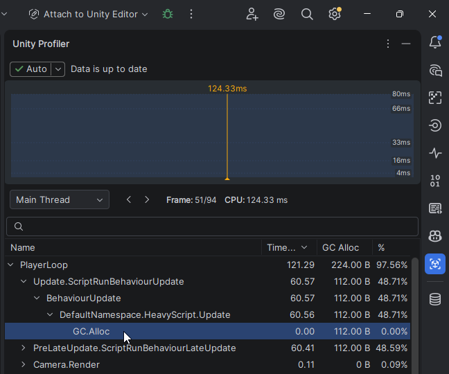 Unity Profiler window in JetBrains Rider Unity Profiler window in JetBrains Rider