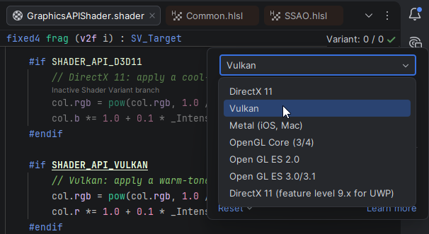 JetBrains Rider: Switching shader variants with Variants widget JetBrains Rider: Switching shader variants with Variants widget