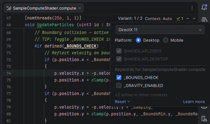 JetBrains Rider: Variants widget for Unity shader files JetBrains Rider: Variants widget for Unity shader files