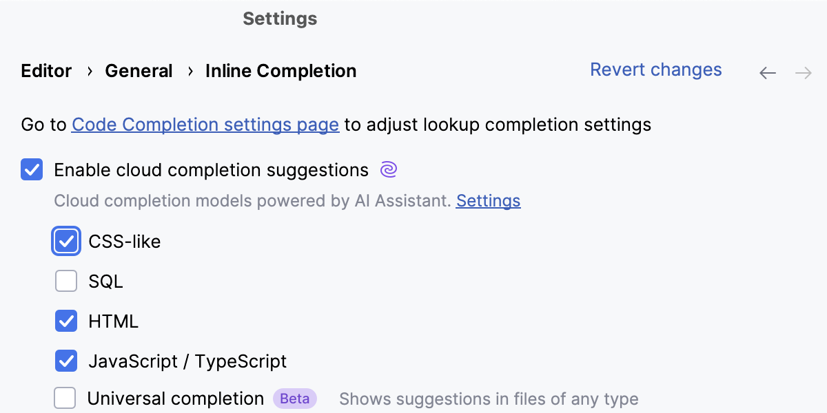 Enable Cloud Completion in CSS Enable Cloud Completion in CSS