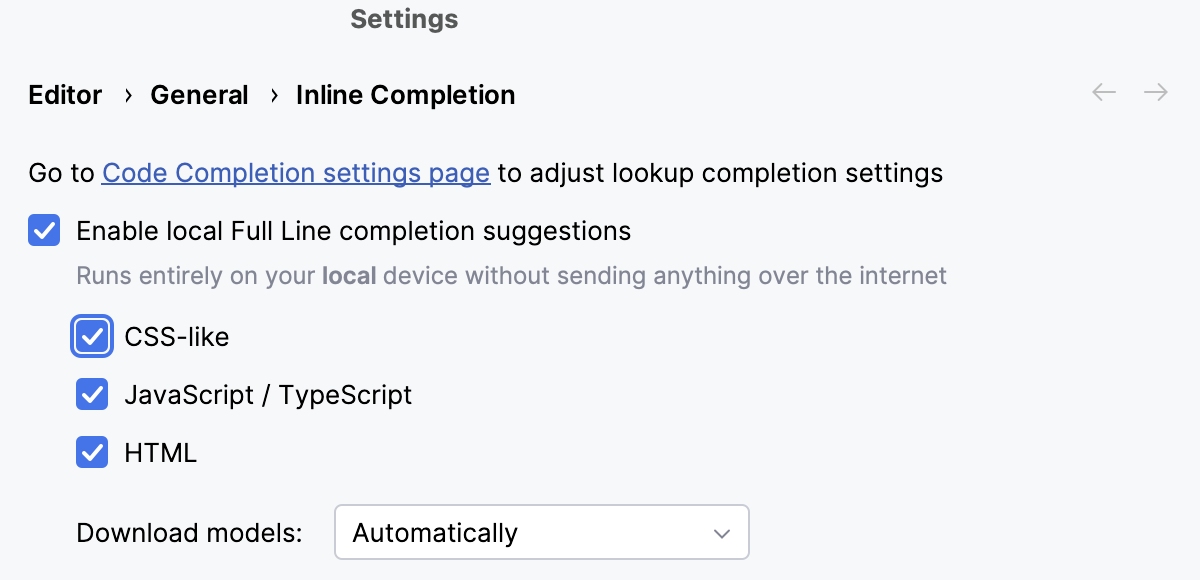 Enable Full Line completion Enable Full Line completion