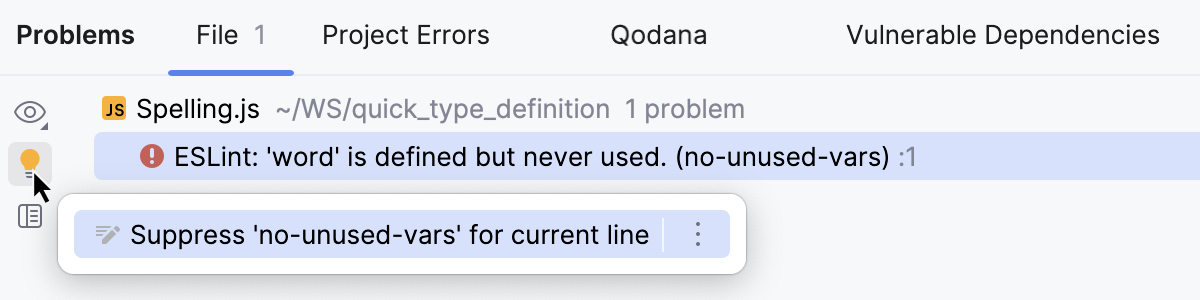 Quick-fixes in the Problems tool window Quick-fixes in the Problems tool window