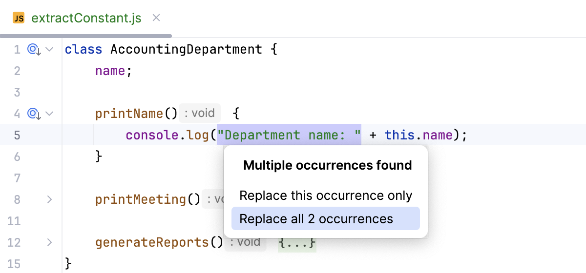 Introduce Constant: multiple occurrences for global constant