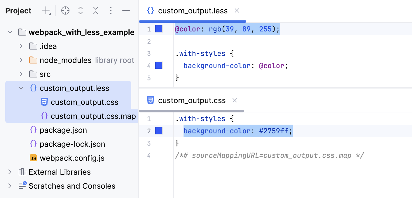 Default settings: the output is stored in the project root