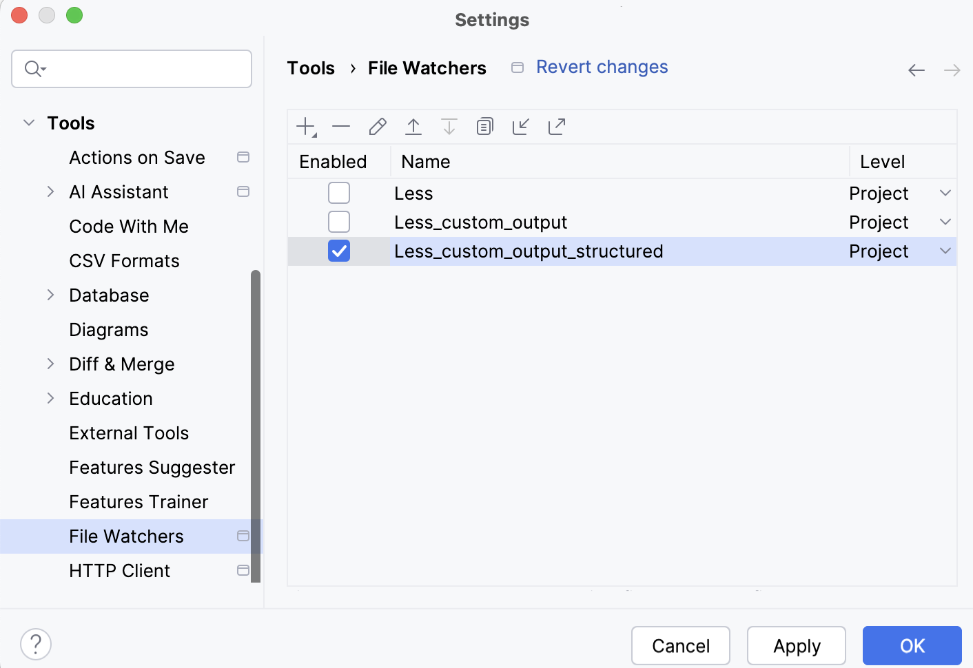 Custom output with folder structure: File Watcher saved and enabled