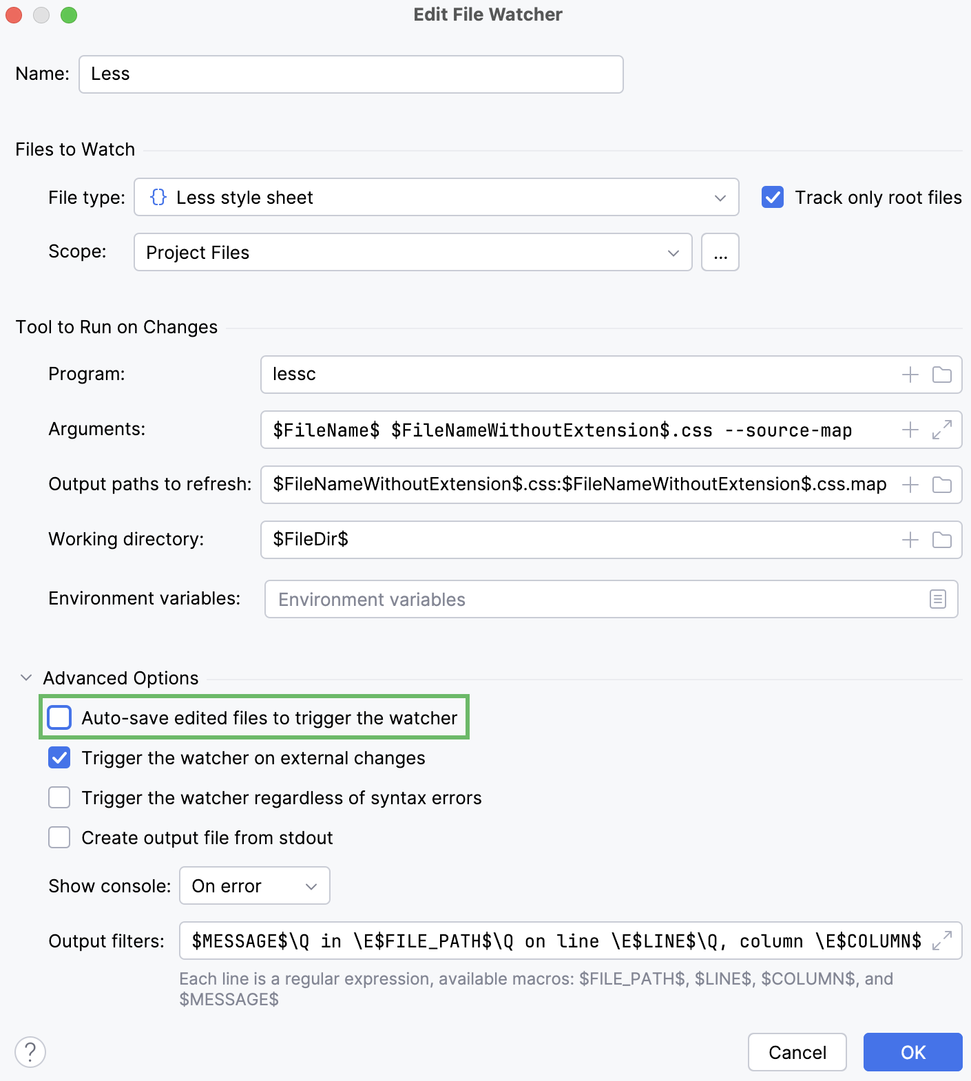 Auto-save edited files off