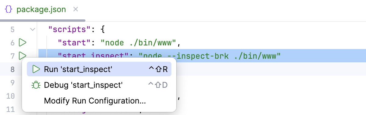 Launch an app in the debug mode: launch a script Launch an app in the debug mode: launch a script