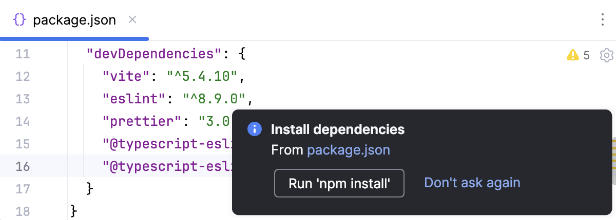 Install dependencies popup Install dependencies popup