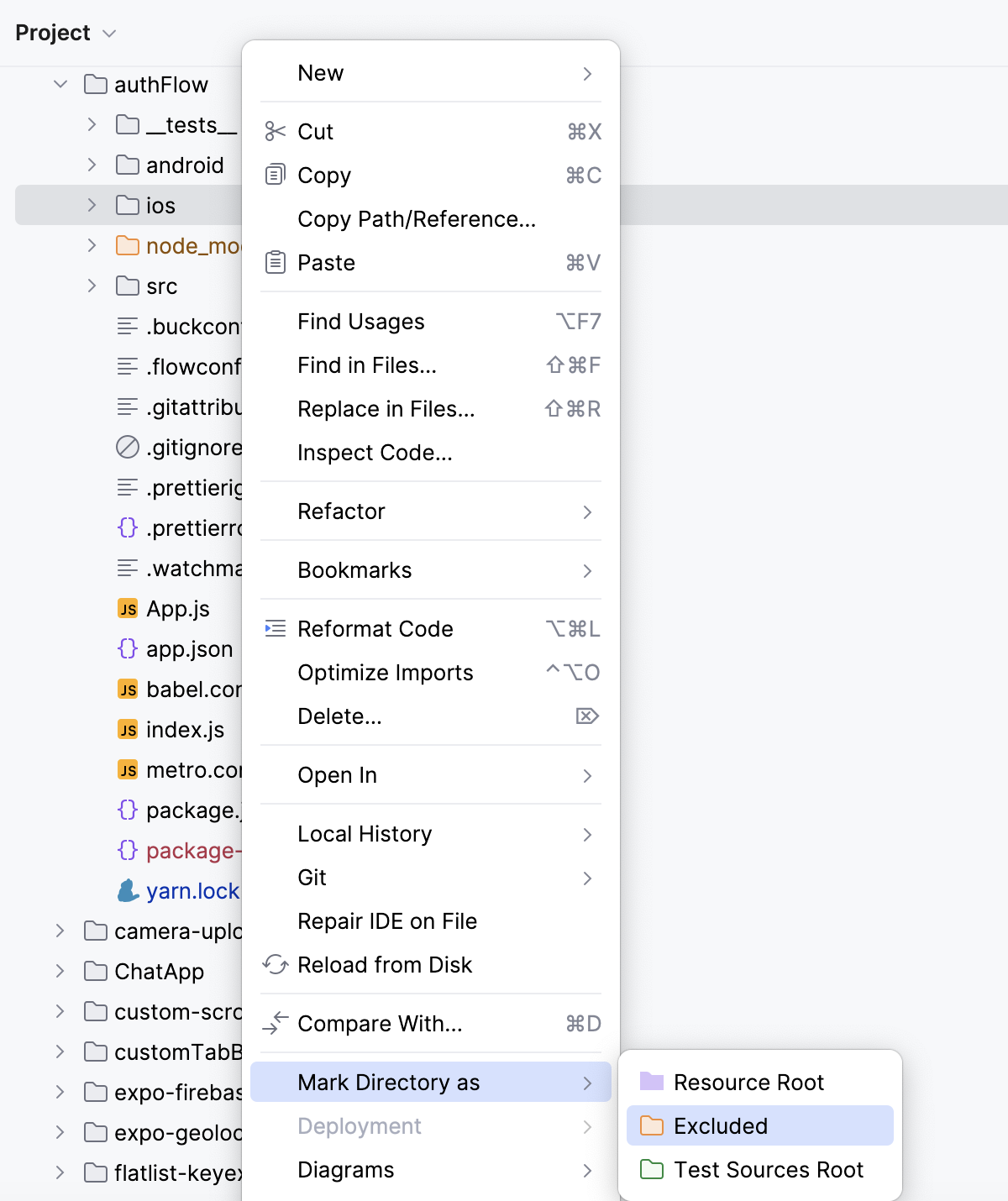 标记 IOS 文件夹为排除 标记 IOS 文件夹为排除