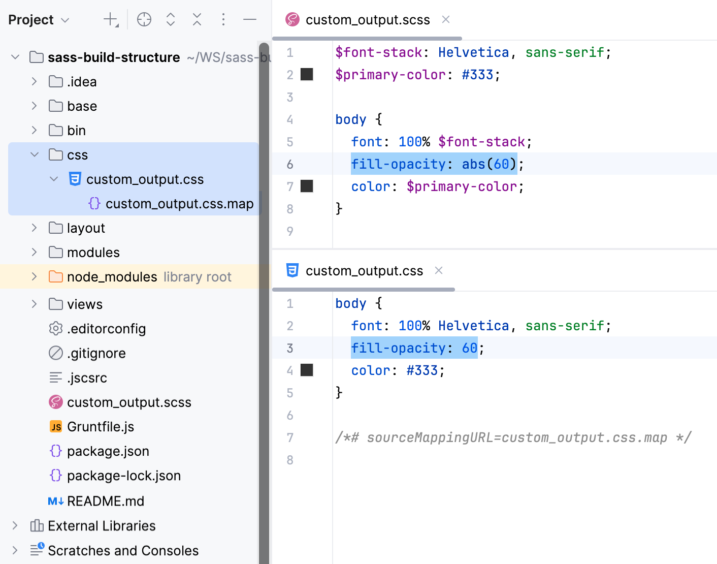 Custom settings: the output is stored in a separate folder