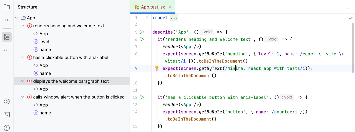 Structure view for tests