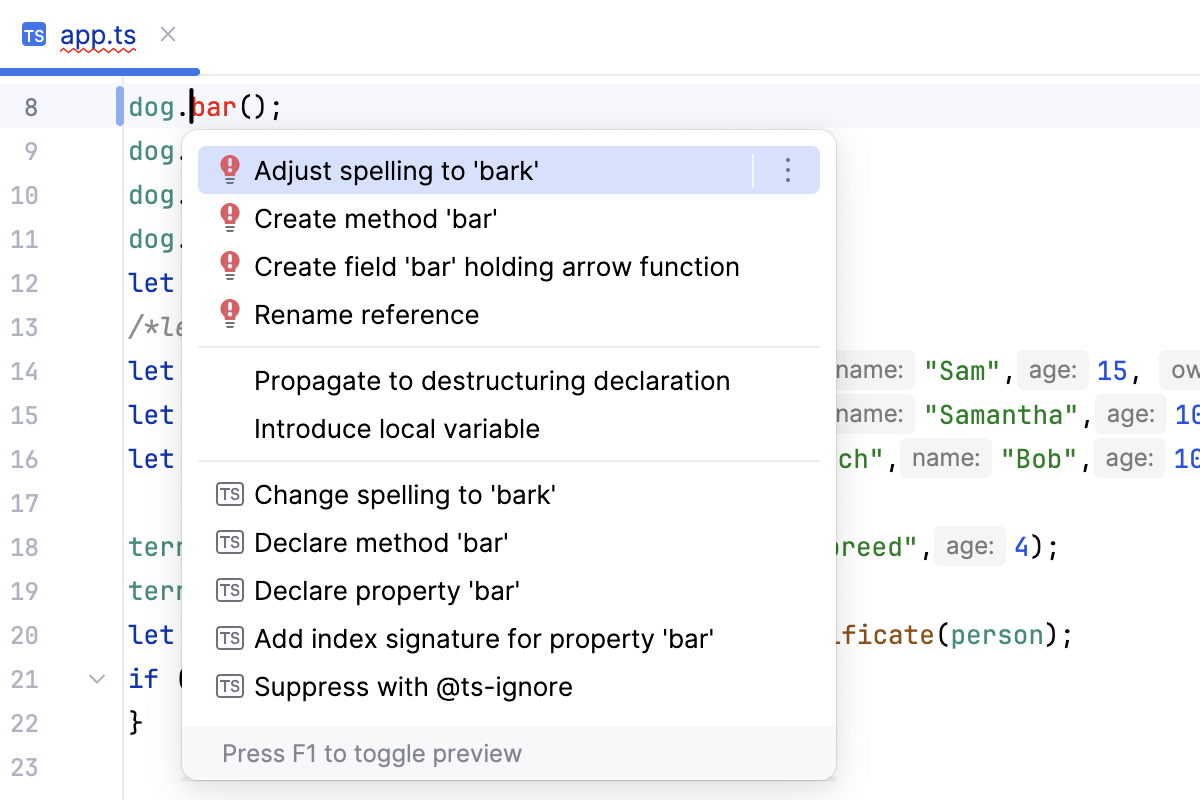 Apply quick-fix in the editor