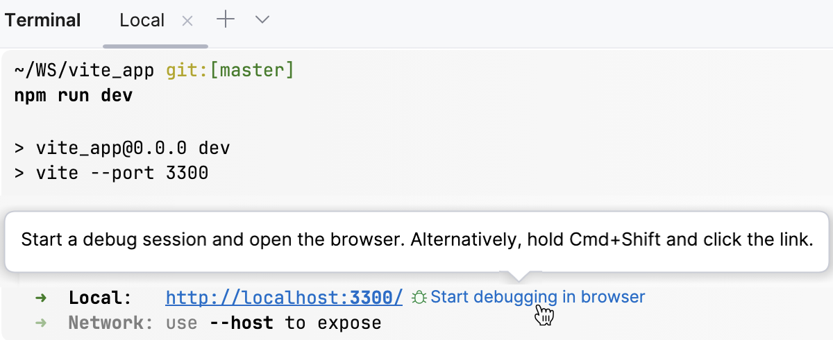 New Terminal: the Start debugging in browser button New Terminal: the Start debugging in browser button