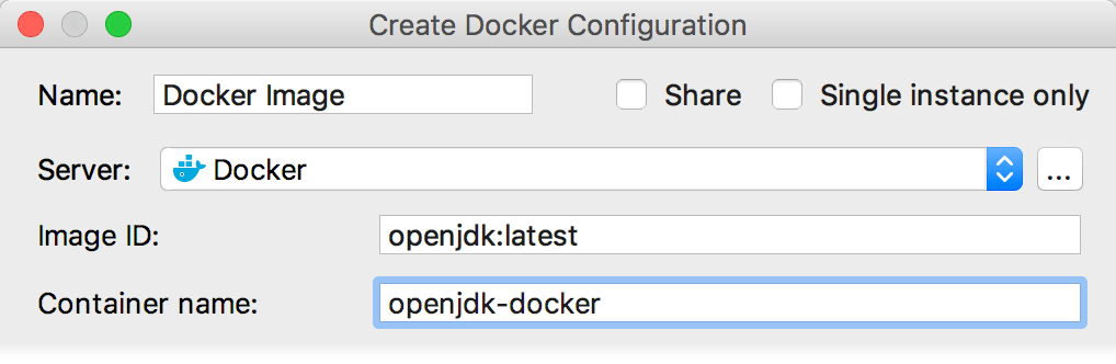 The Create Docker Configuration dialog The Create Docker Configuration dialog