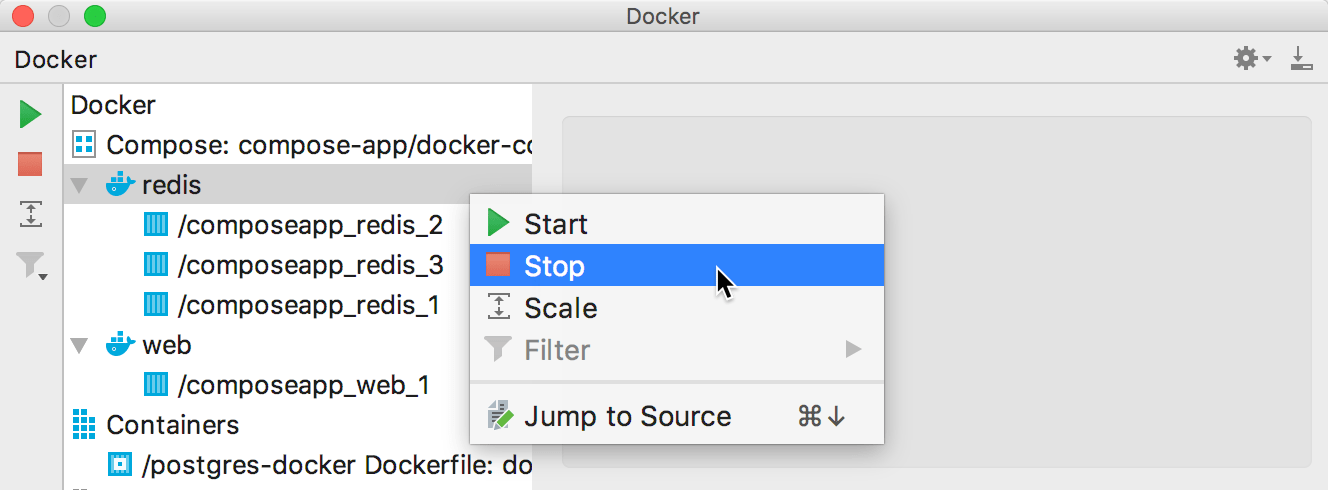 The Stop context menu item The Stop context menu item