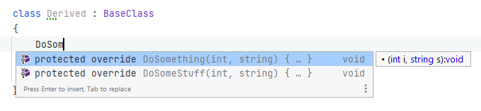 JetBrains&nbsp;Rider: Completion suggestion for method override