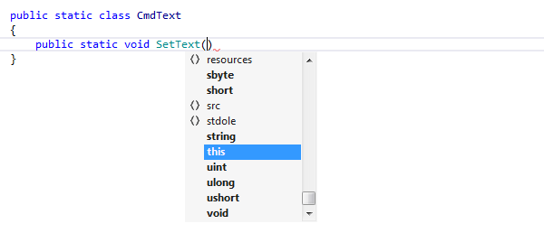 JetBrains&nbsp;Rider: Suggesting 'this' keyword for static methods in static classes