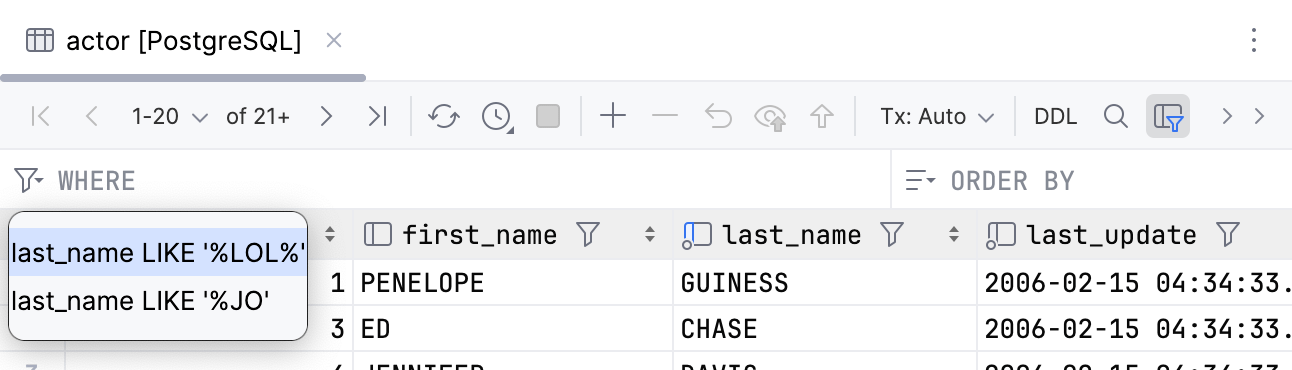 Filter history size Filter history size
