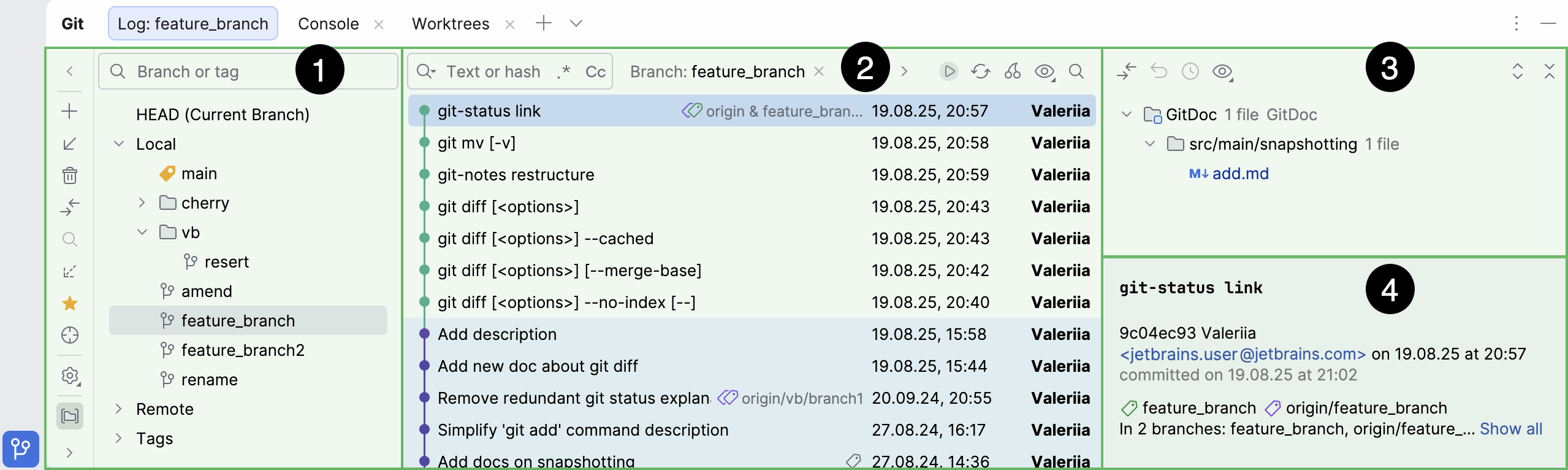 Git log tab