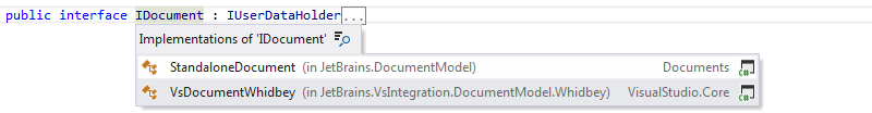 JetBrains&nbsp;Rider: Go to implementation. Drop-down list