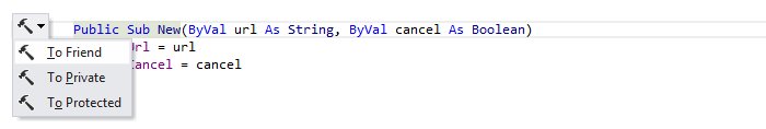 JetBrains&nbsp;Rider: 'Change member visibility' context action in VB.NET
