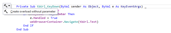 JetBrains&nbsp;Rider: 'Create overload without parameter' context action in VB.NET