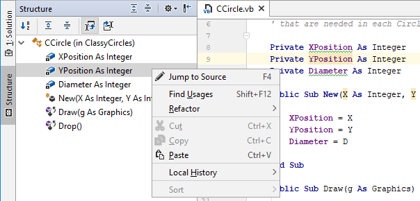 JetBrains&nbsp;Rider: File Structure in VB.NET