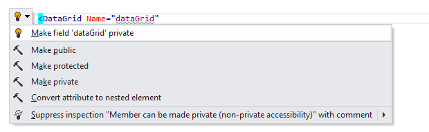 JetBrains&nbsp;Rider: Make field private quick-fix in XAML