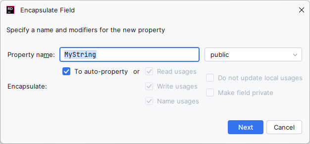 JetBrains&nbsp;Rider. Encapsulate Field refactoring