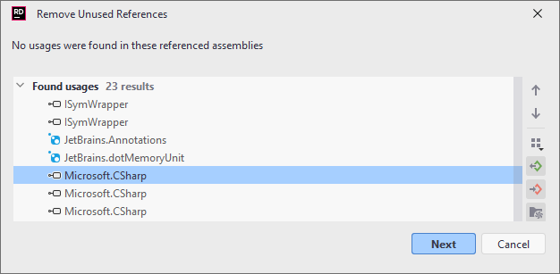 JetBrains&nbsp;Rider: Removing unused references in the solution