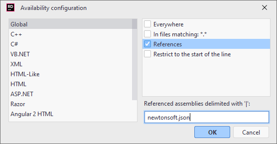 JetBrains Rider: Selecting a scope for the template JetBrains Rider: Selecting a scope for the template