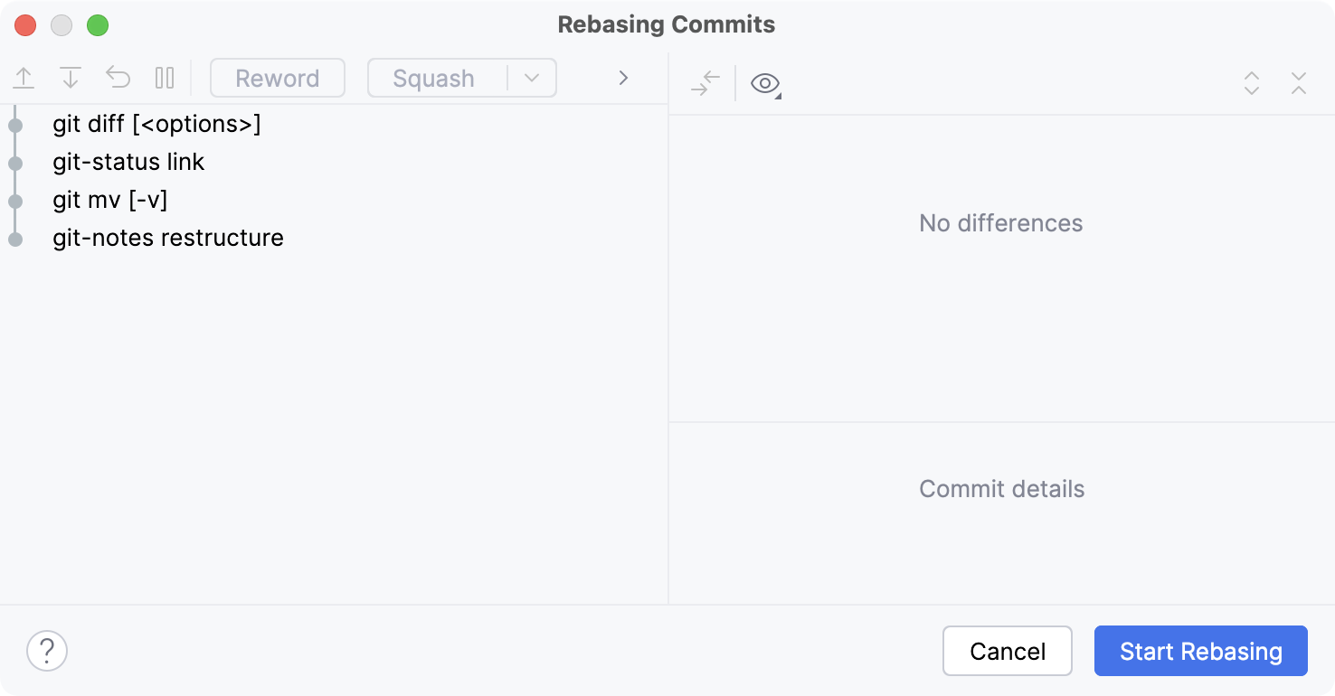 Interactive Rebase dialog Interactive Rebase dialog