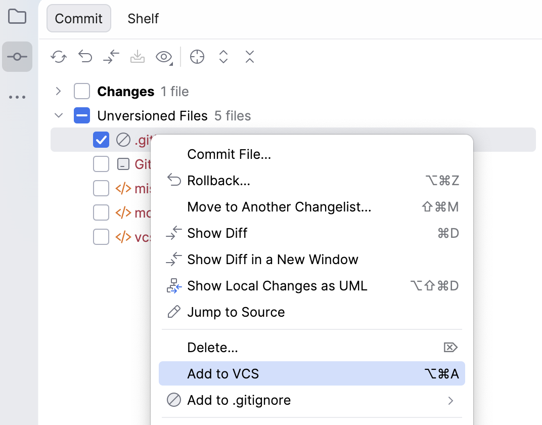 Adding a file to VCS