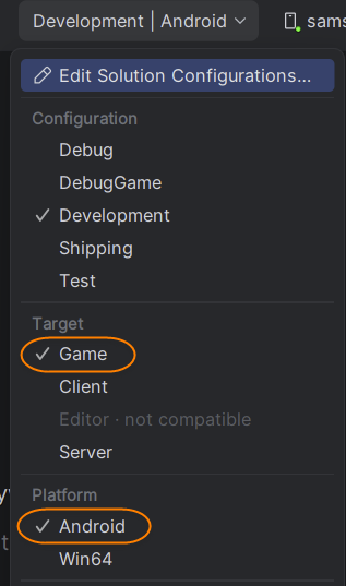 JetBrains&nbsp;Rider: Solution configuration with the 'Game' target
