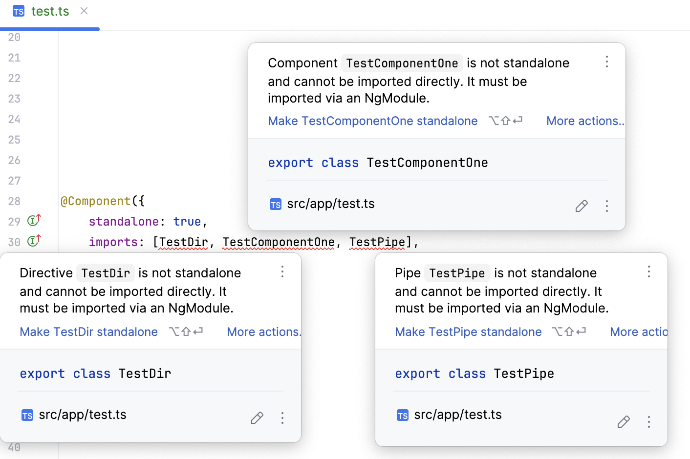 Incorrect usage imports directives in non-standalone components